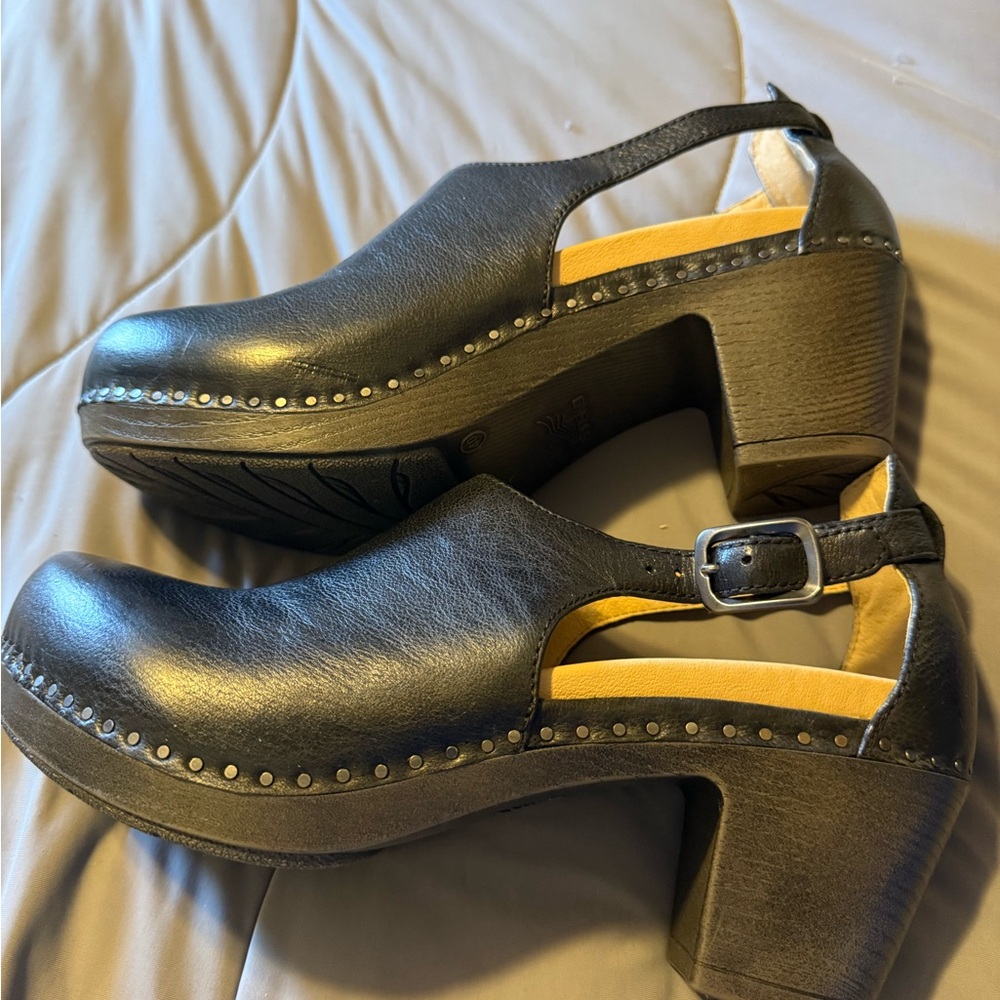 Dansko Black Leather Heeled Mules - Picture 4 of 9